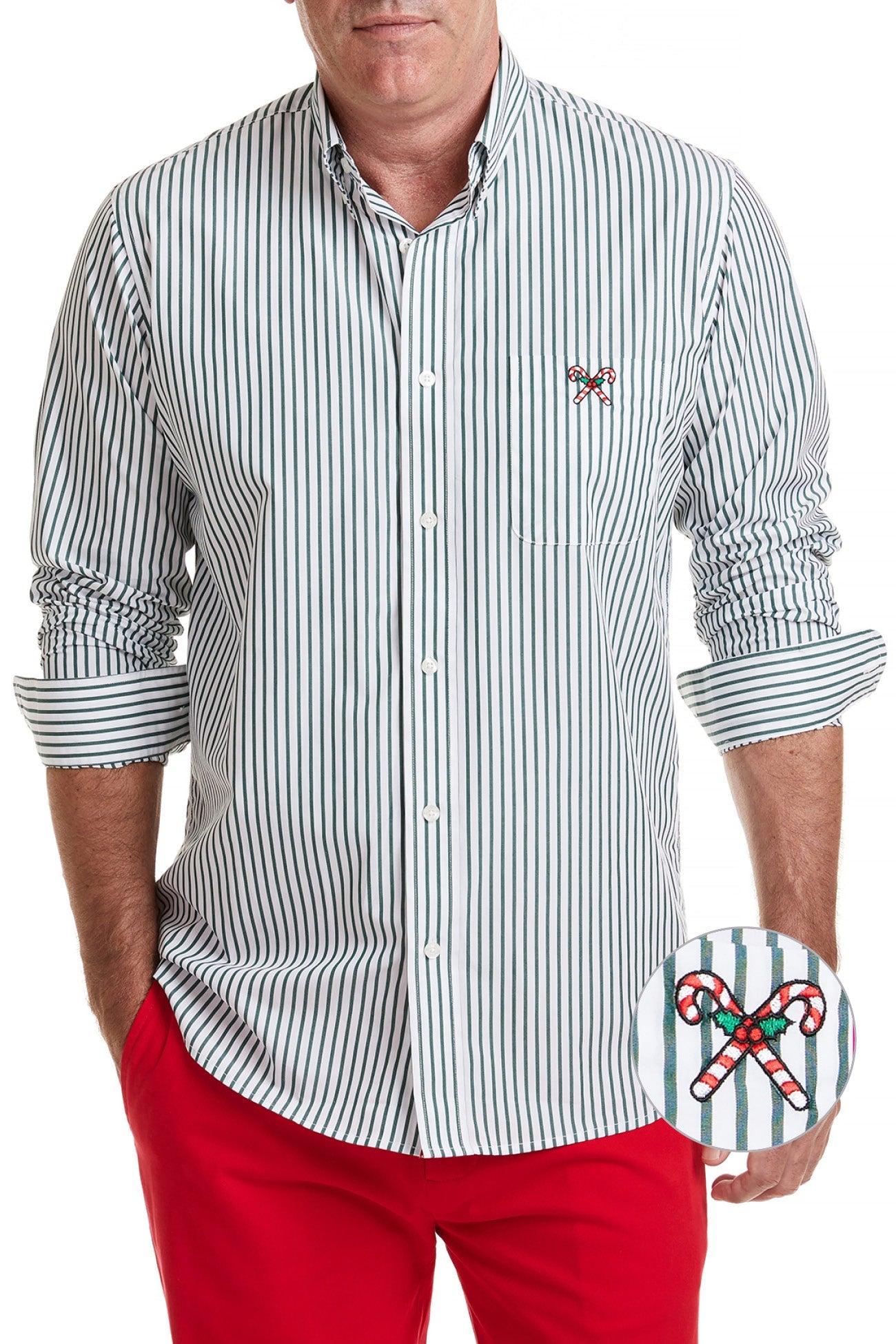 Castaway Chase Shirt Green Stripe with Candy Cane