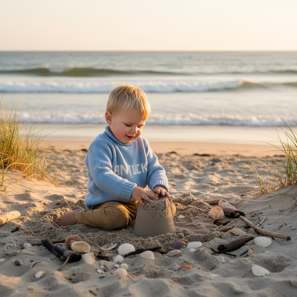 Child on Beach with Nantucket Sweater
