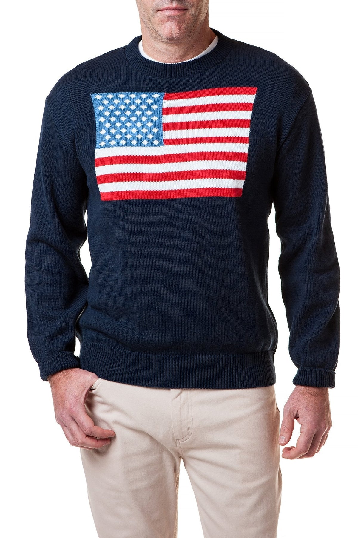 Castaway NAVY CREW SWEATER - AMERICAN FLAG