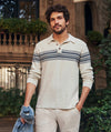 Marine Layer LS Chest Stripe Sweater Polo-pearl/dark indigo