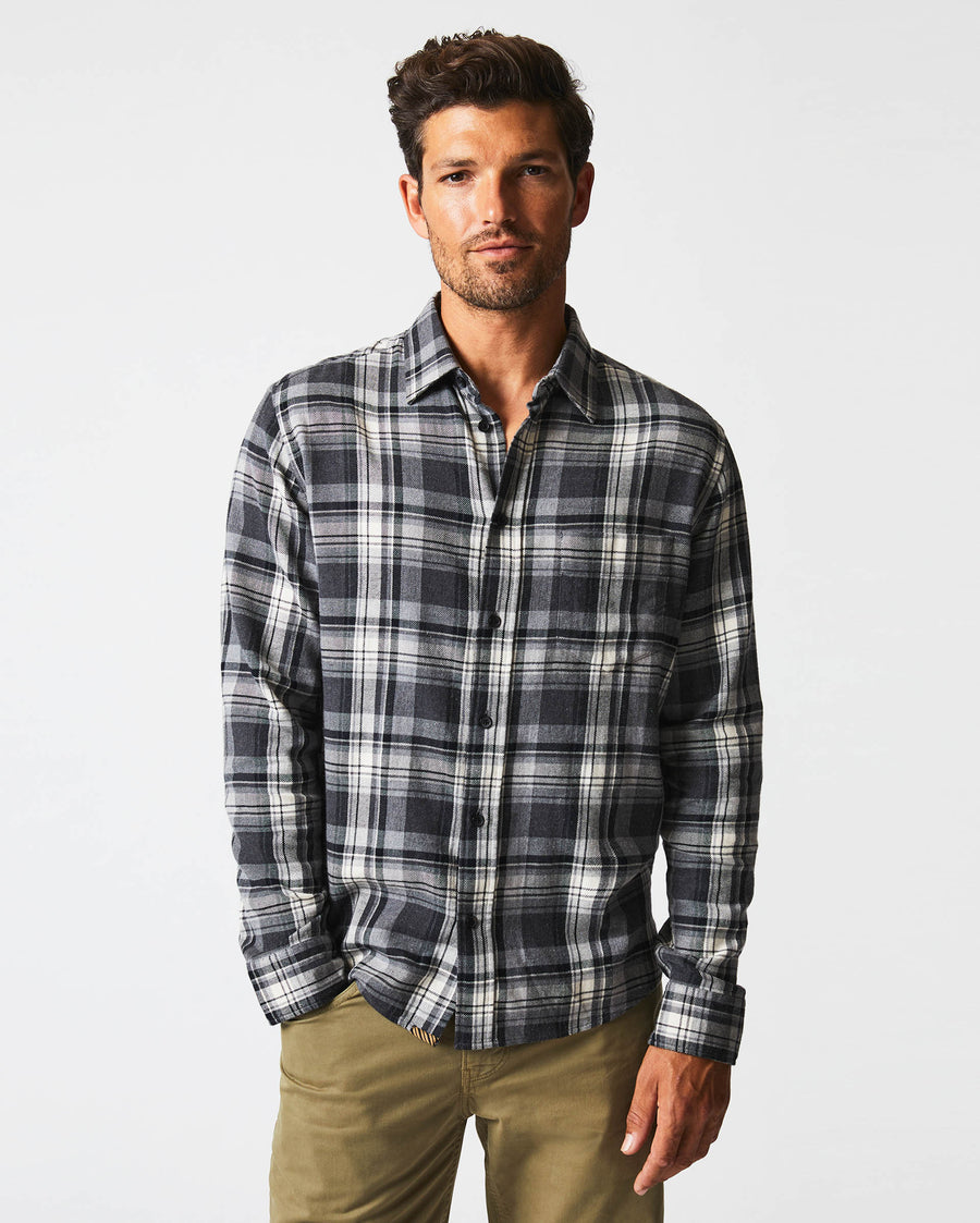 Billy Reid BRUSHED BOLD PLAID TUSCUMBIA SHIRT-GREY/BLACK