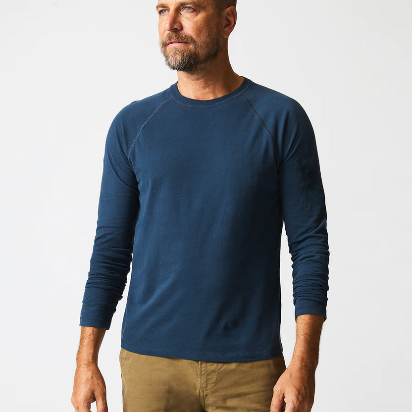 Billy Reid Long Sleeve Sueded Cotton Crew Carbon Blue