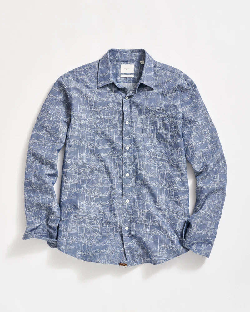 Billy Reid Melange Shrimp Boat Cypress Shirt-Dark Denim