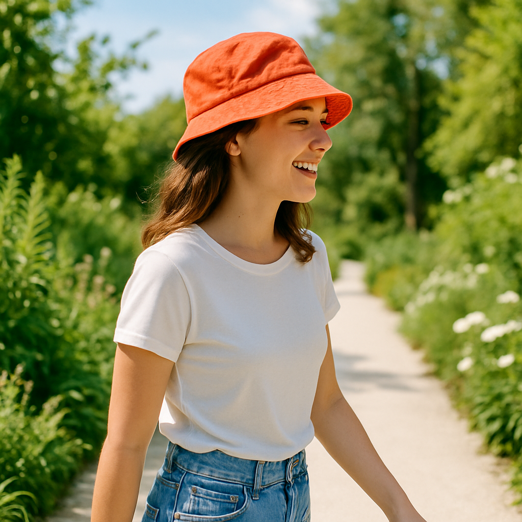 Garden lifestyle with bucket hat