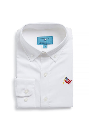 Castaway Boys James Shirt White Linen with Single USA Flag