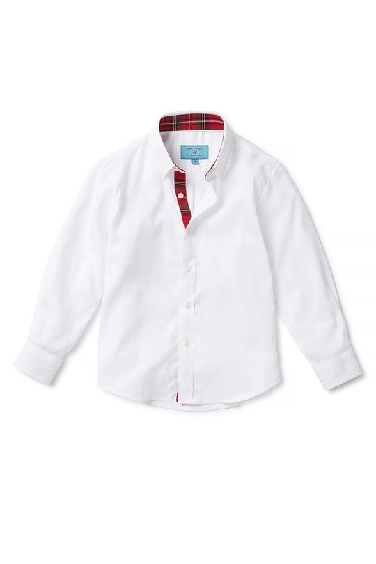 Castaway James Shirt White Oxford with Royal Stewart Trim