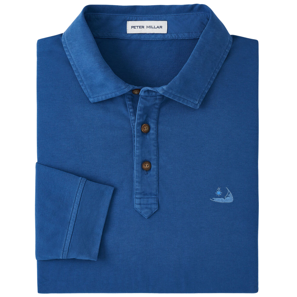 Peter Millar Lava Wash Lng Sleeve Polo-Ocean Blue with Island Logo