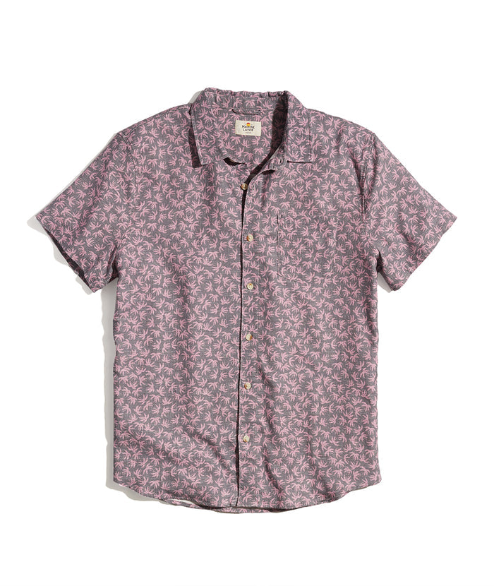 Marine Layer SS PRINTED STRETCH SELVAGE-ASPHALT/DUSTY ORCHID PALM