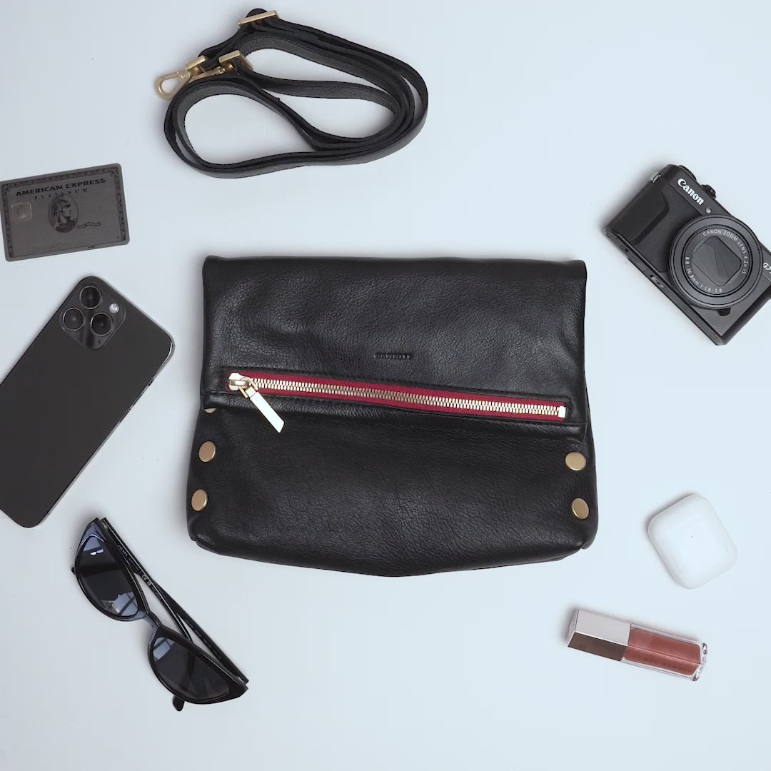 Hammitt VIP Covertible Clutch Crossbody Bag Black/Gun Metal/Red