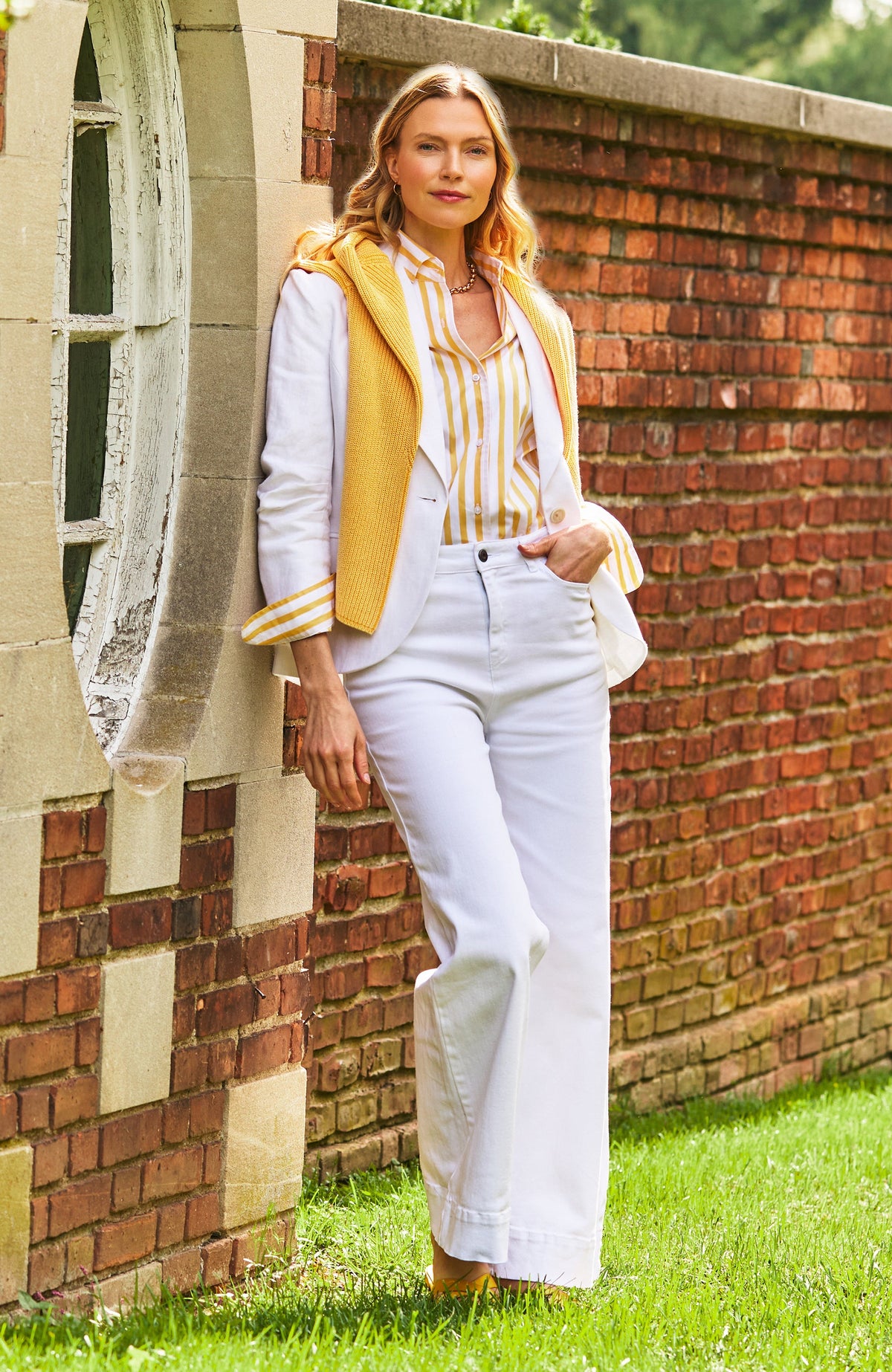 Tyler Boe - Quinn Awning Stripe Shirt - Marigold/White
