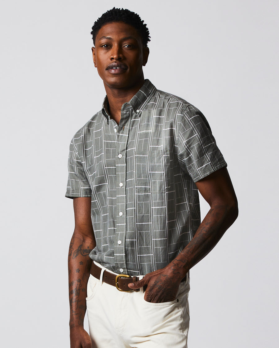 Billy Reid S/S TUSCUMBIA SHIRT SLATE/WHITE