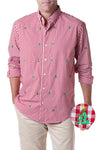 Castaway STRAIGHT WHARF SHIRT WIDE GINGHAM W/XMAS TREE-RED