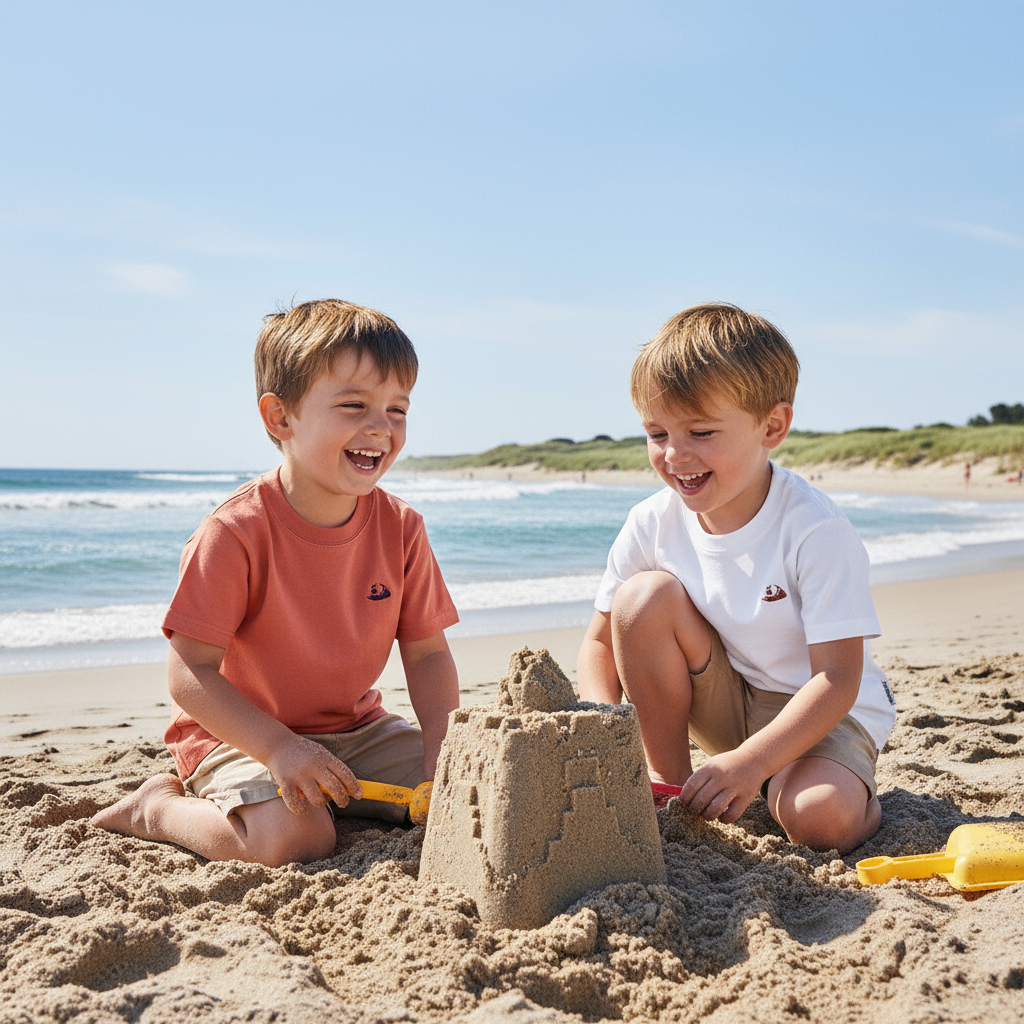 Two children playing together in both t-shirt colors