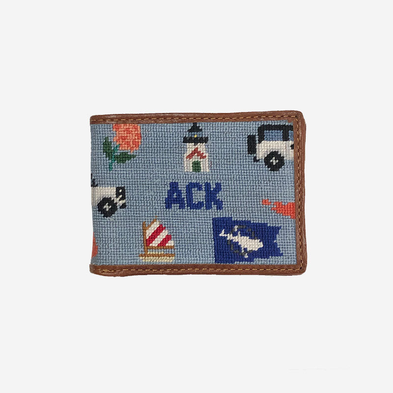 Smathers & Branson Nantucket Life Needlepoint Bifold Wallet Antique Blue