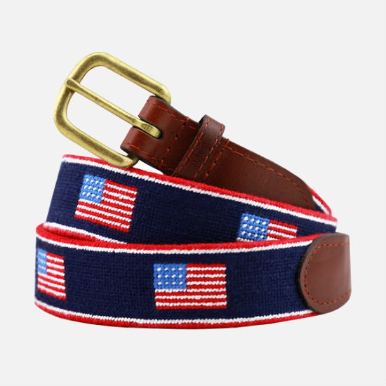 Smathers & Branson American Flag Stripe Needlepoint Belt - Navy