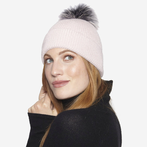 NEW LINDA RICHARDS women\'s knit pom pom hat in grey blue mist Linda Richards HA62-WHT 4 colors — styledot. Linda Richards  main image 4