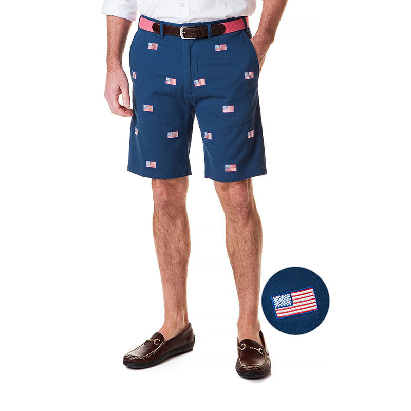Castaway Cisco Stretch Twill Short Nantucket Navy with American Flag