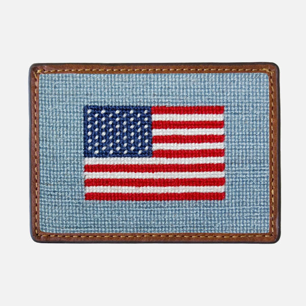Smathers & Branson Needlepoint Card Wallet - American Flag (Antique Blue)