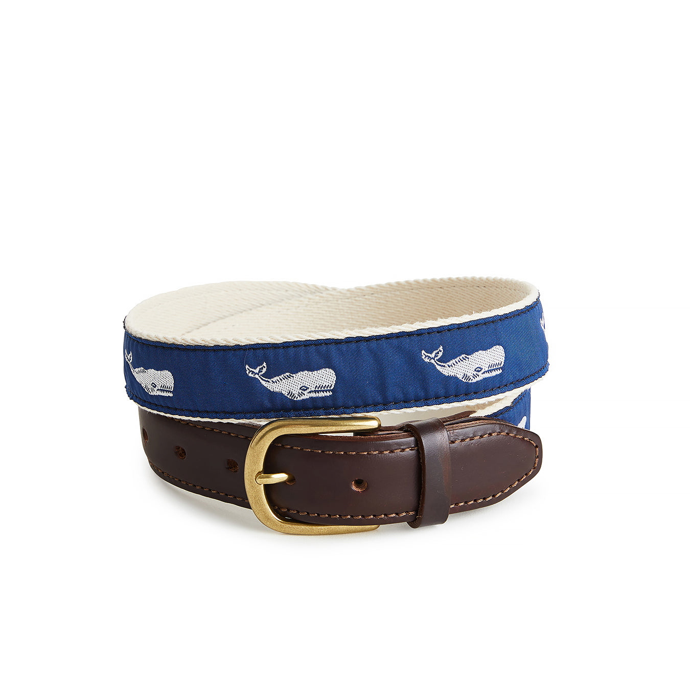Navy Ribbon with White Sperm Whale on Natural Surcingle Belt