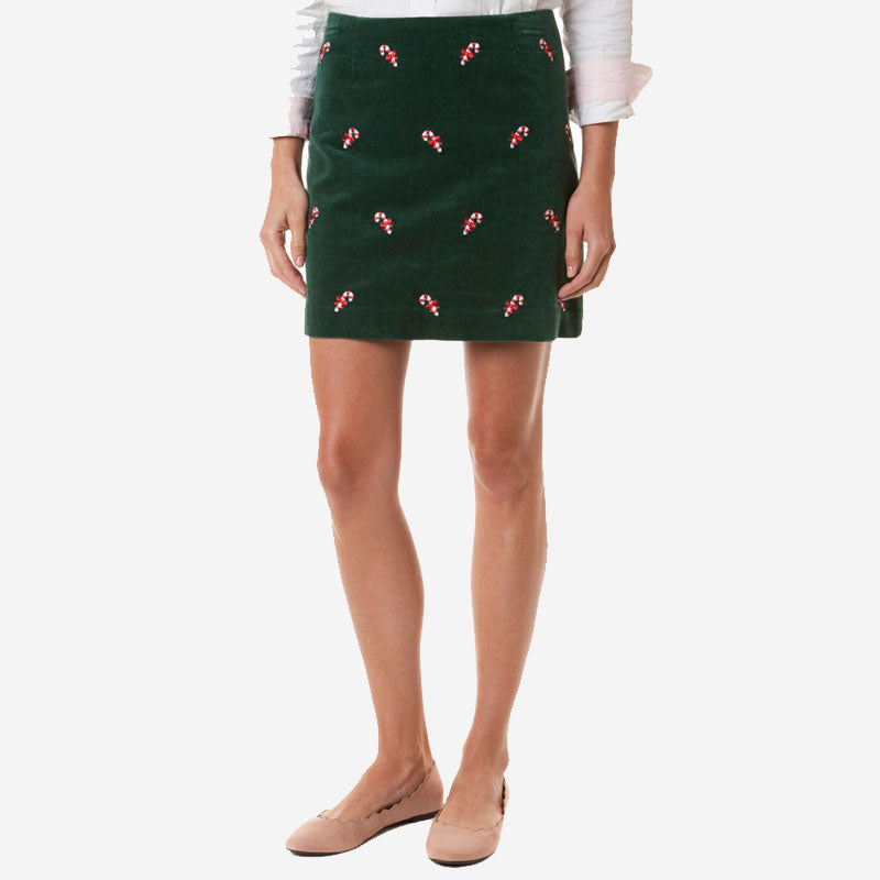 Castaway Ali Corduroy Skirt Hunter with Candy Cane