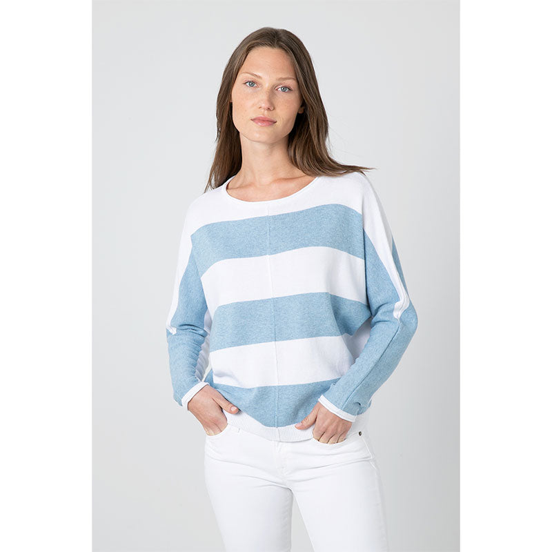 Kinross Cashmere Bold Stripe Doleman - White/Fig