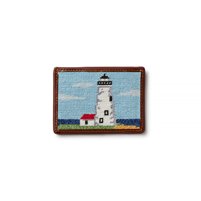 Smathers & Branson Men's Needlepoint Card Wallet - American Flag & Navy Design, Hand-Stitched & Leather-Lined