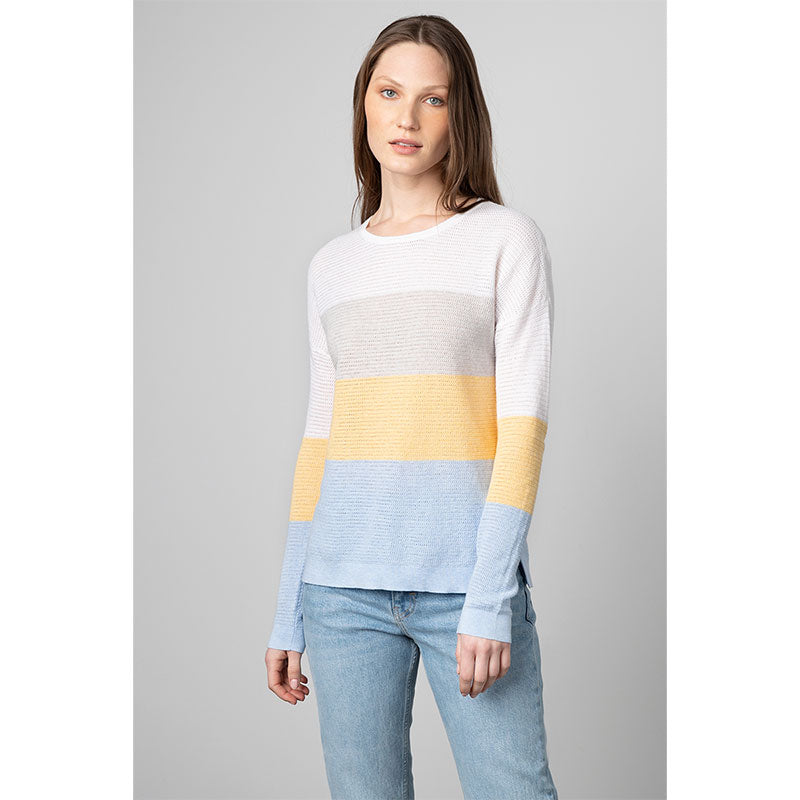 Kinross Cashmere Colorblock Thermal Pullover - Washed Indigo