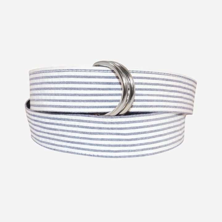 YRI Men's Ribbon D-Ring Belt - Navy Seersucker