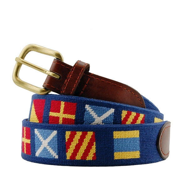 Smathers &amp; Branson Dark &#39;n Stormy Nautical Flag Needlepoint Belt