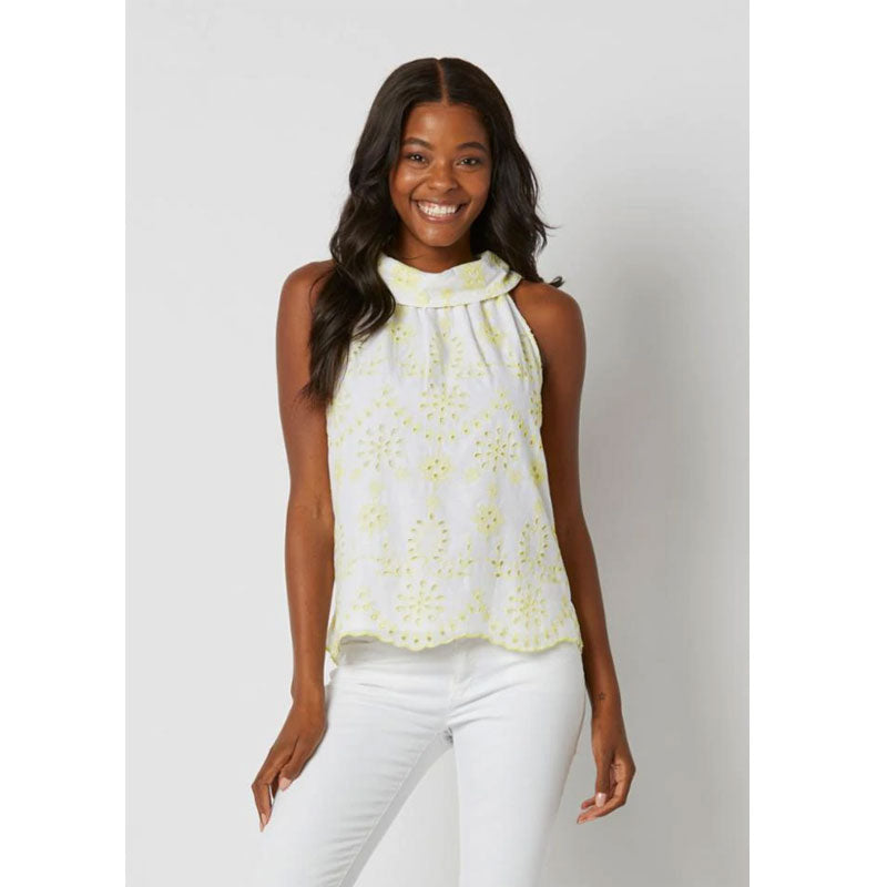 Sail to Sable Cowl Neck Top - White/Limelight