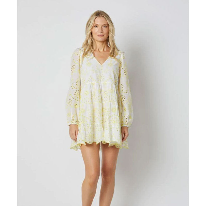 Sail to Sable Long Sleeve Dress - White/Limelight