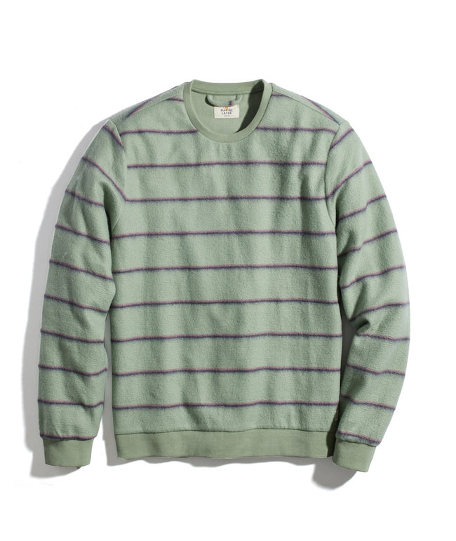 Marine Layer Fleece Crew Sweatshirt - Hedge Green / Tuilipwood and Navy Stripe