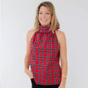 Sail to Sable Cowl Neck Button Back - Red Plaid