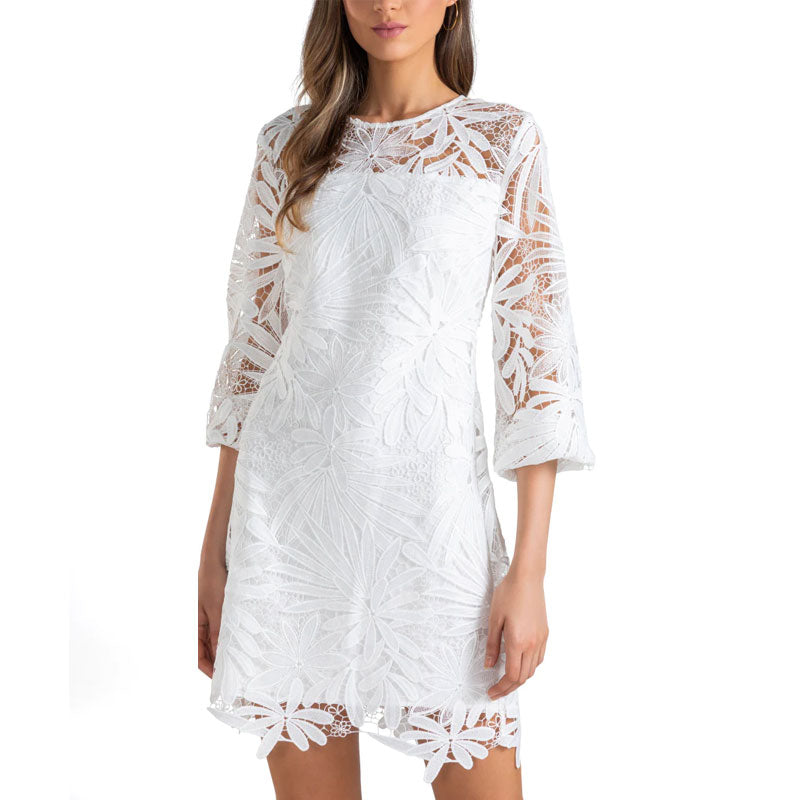 Shoshanna Holland Dress Palm Leaves Lace - Optic White