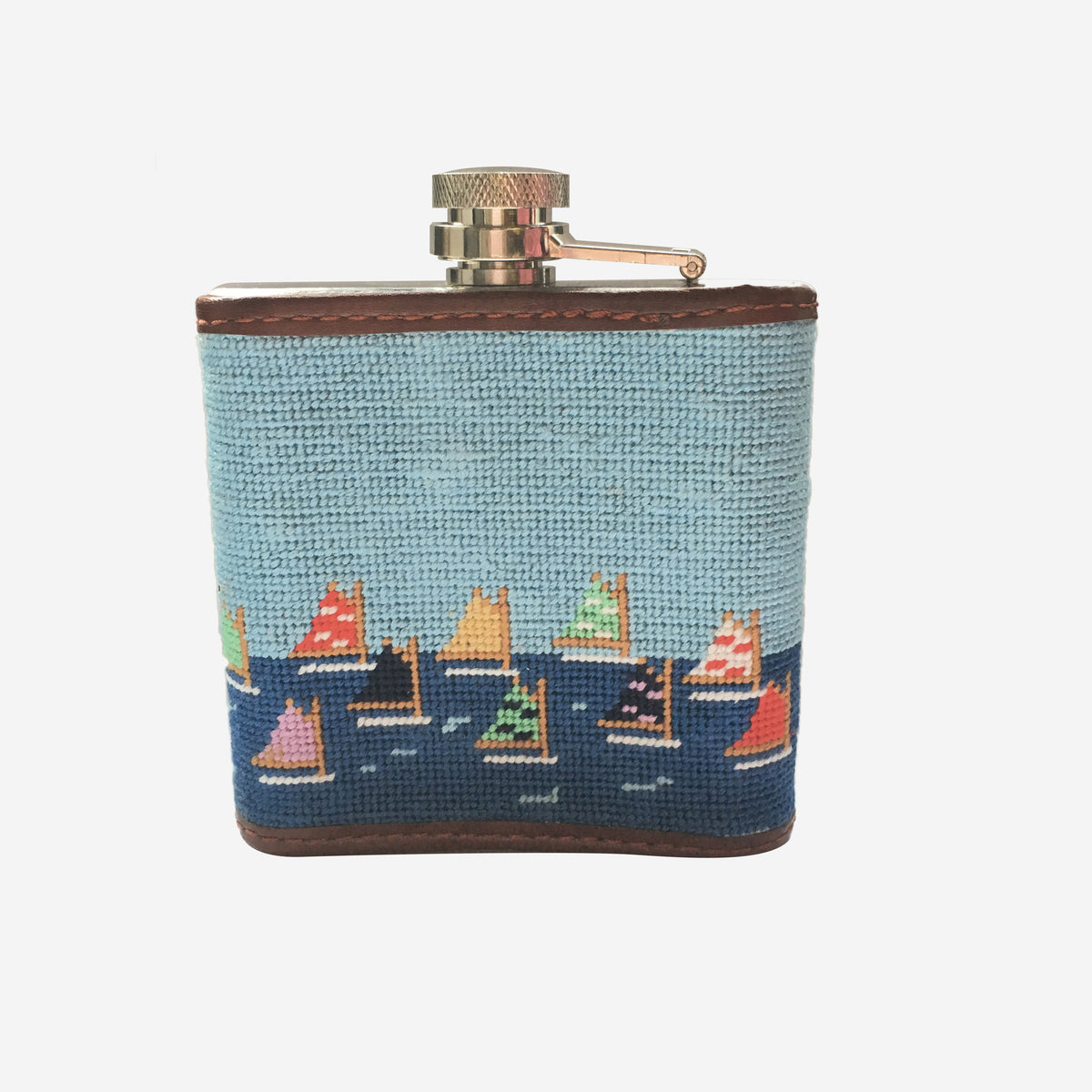 Smathers & Branson Brant Point Rainbow Fleet Scene Needlepoint Flask