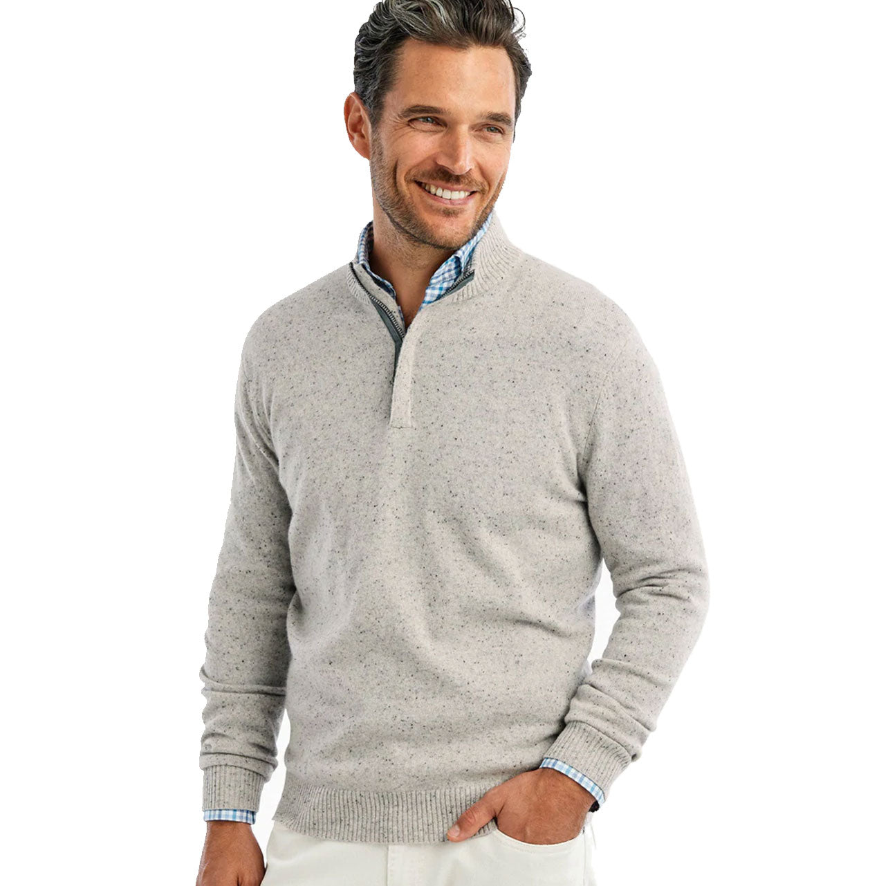 Johnnie O 1/4 Zip Donegal Sweater - Light Grey