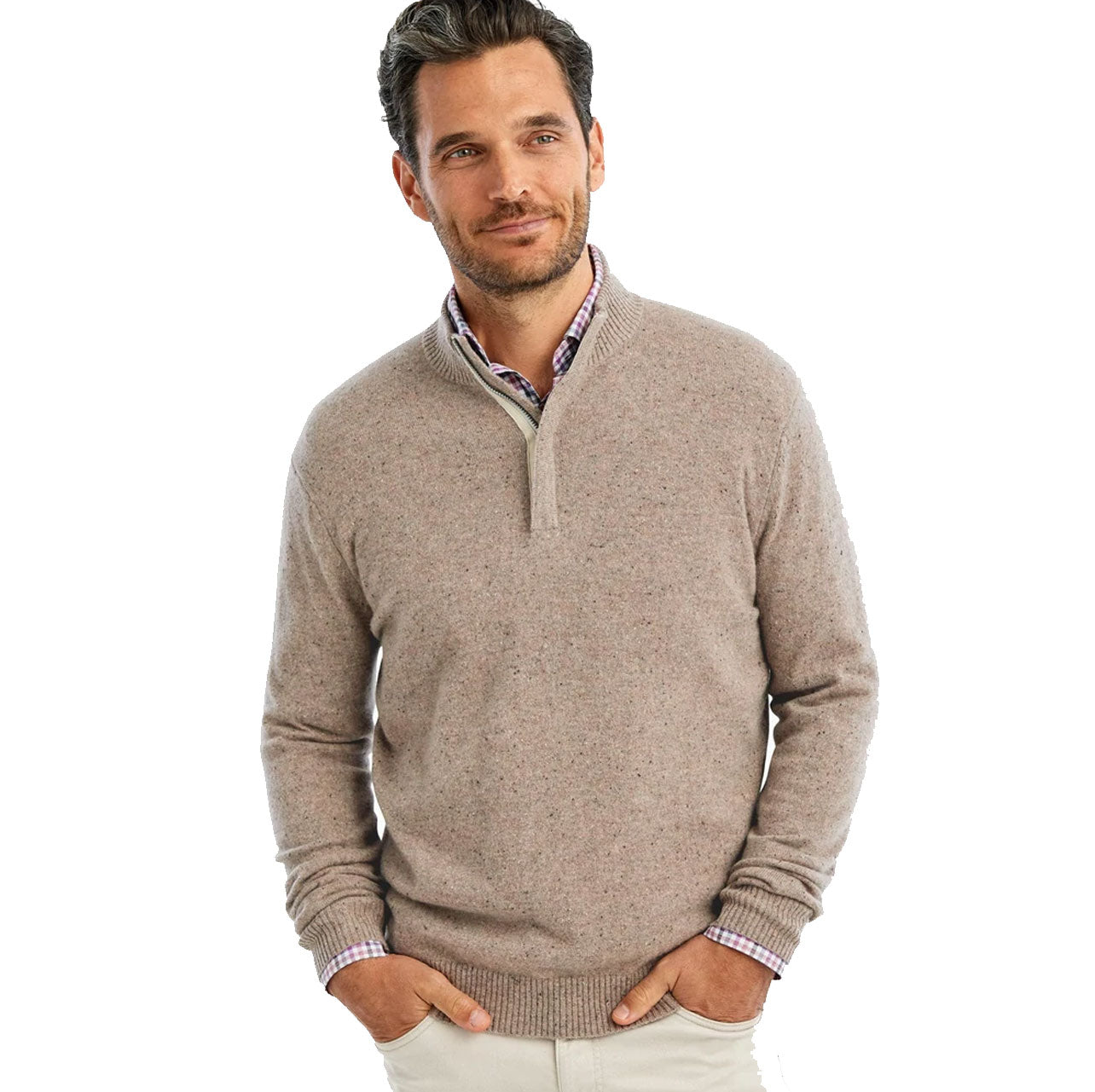 Johnnie O 1/4 Zip Donegal Sweater - Truffle - Murray's Toggery Shop