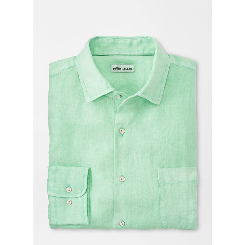 Peter Millar Coastal Garment-Dyed Linen Sport Shirt-Lime