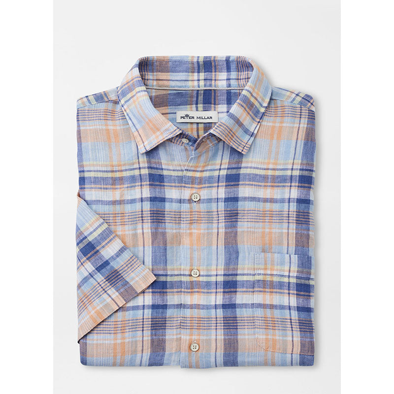 Peter Millar San Clemente Linen Short-Sleeve Sport Shirt - Summer Sky