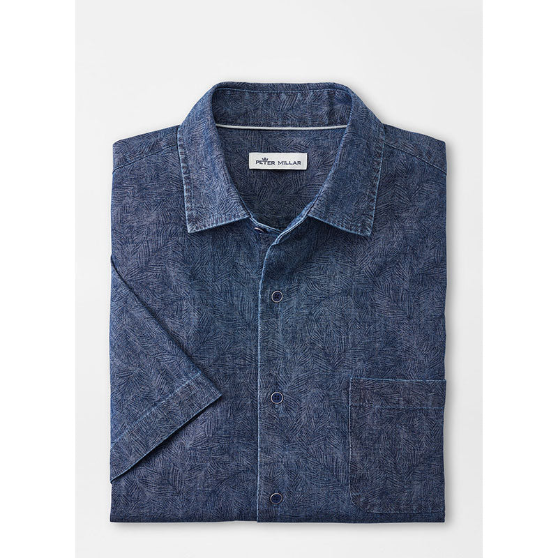Peter Millar Indigo Palms Cotton-Stretch Short-Sleeve Sport Shirt - Indigo