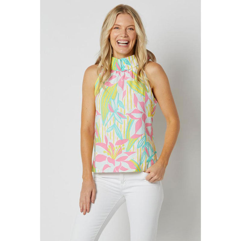 Sail to Sable Cowl Neck Top - Pastel Palm Print