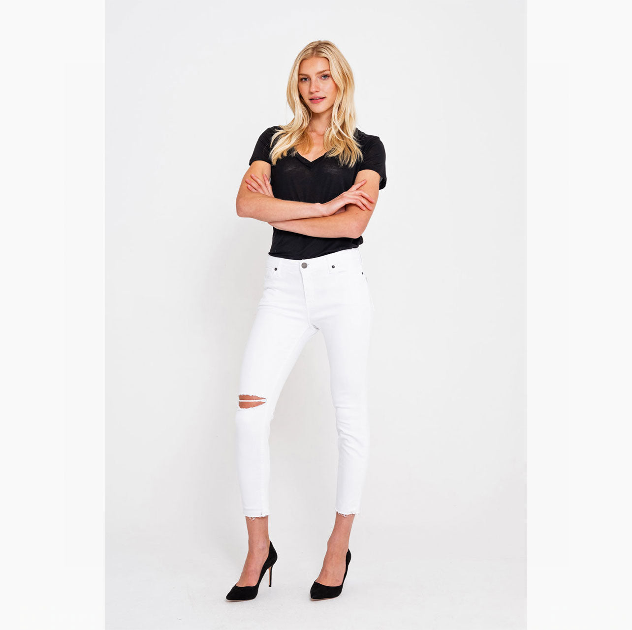 Parker Smith Ava Crop Skinny Jeans w/ Chewed Hem - White