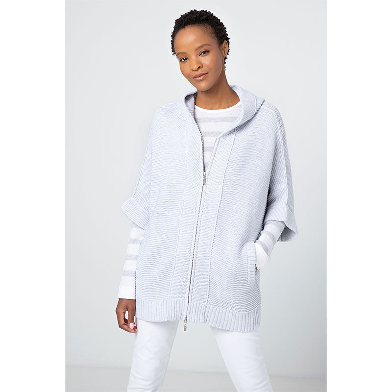 Kinross Cashmere Sleeveless Garter Zip Hoodie - Gris