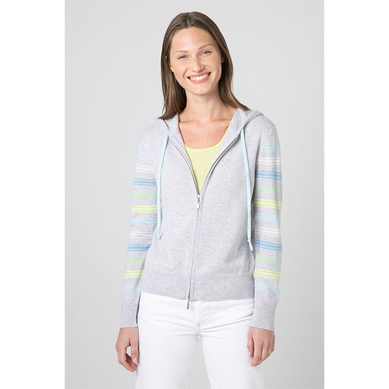 Kinross Cashmere Stripe Zip Hoodie - Gris Multi