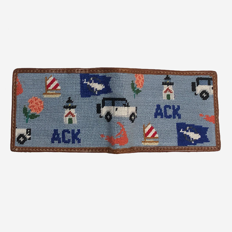 Smathers & Branson Nantucket Life Needlepoint Bifold Wallet Antique Blue