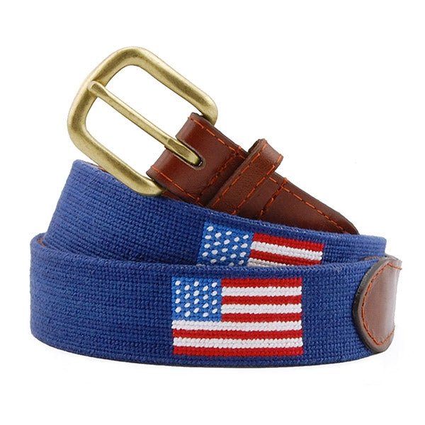 Smathers & Branson American Flag Needlepoint Belt - Navy