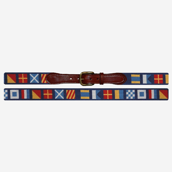 Smathers & Branson Dark 'n Stormy Nautical Flag Needlepoint Belt