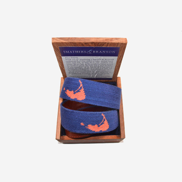 Smathers & Branson Nantucket Island Needlepoint Belt Navy
