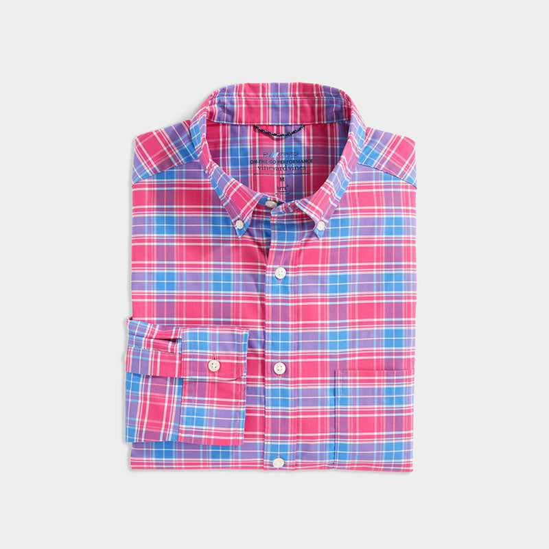 Vineyard Vines Classic Fit Plaid OTG Brrr Shirt - Knockout Pink