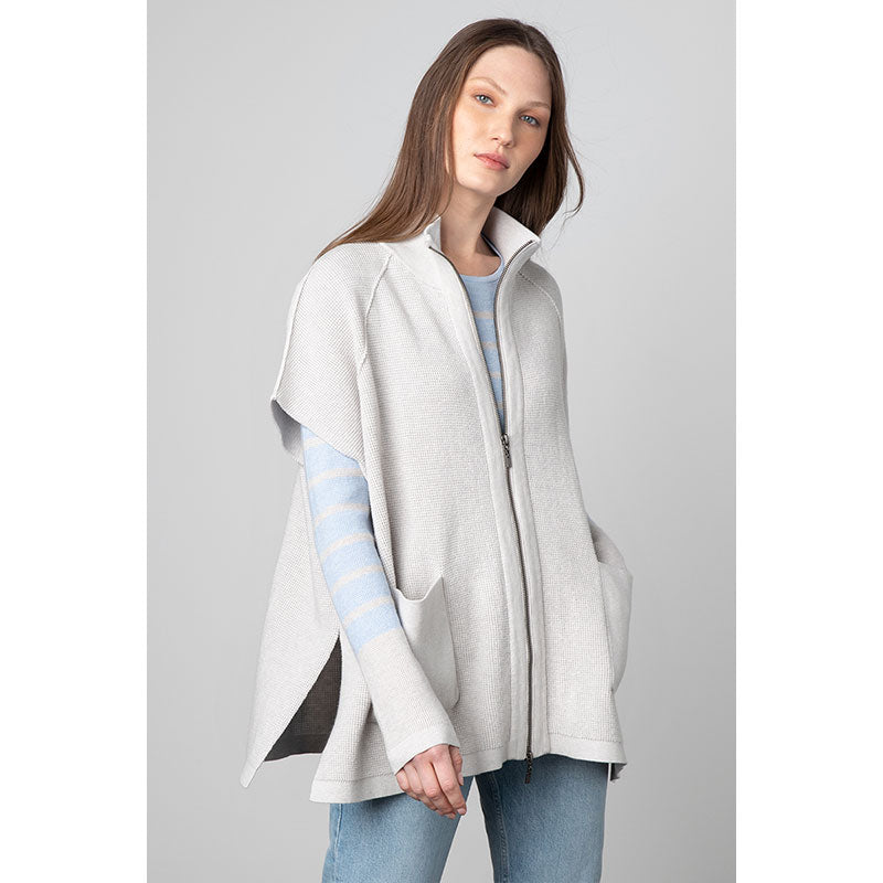 Kinross Cashmere Thermal Zip Mock Cardigan - Washed Indigo